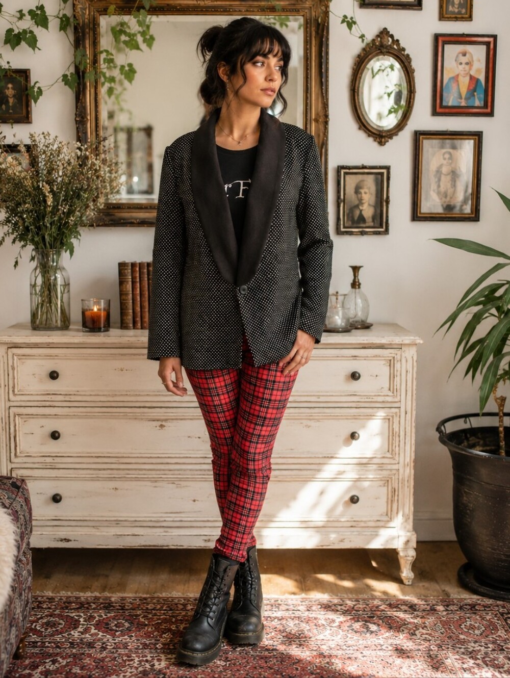 The Limited Black & White Polka Dot Blazer with Black Shawl Collar Size 12
